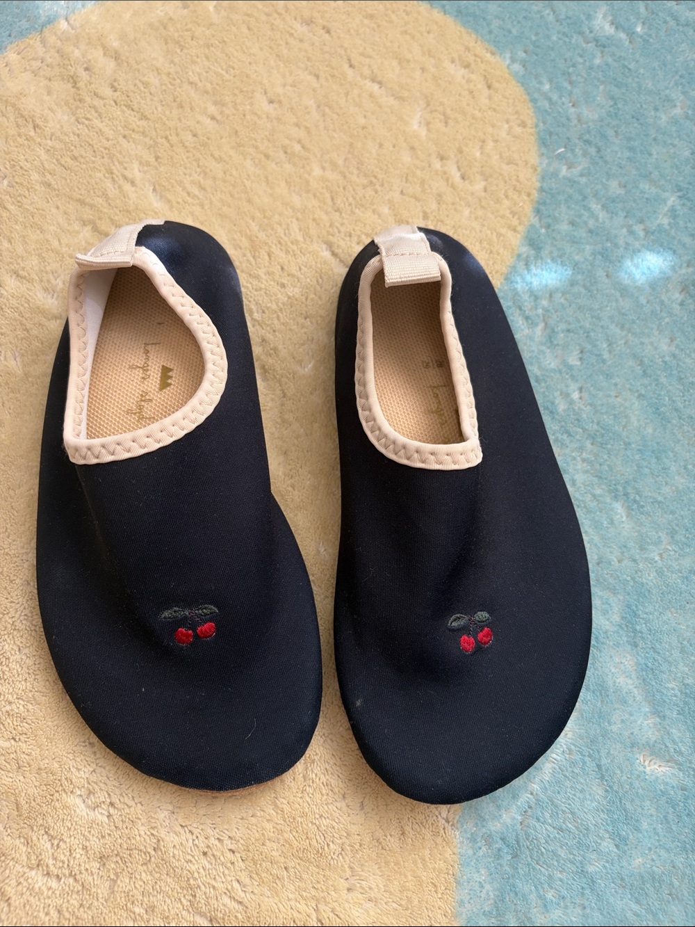 Kids Black Slip-On Water Shoes with Cream Trim